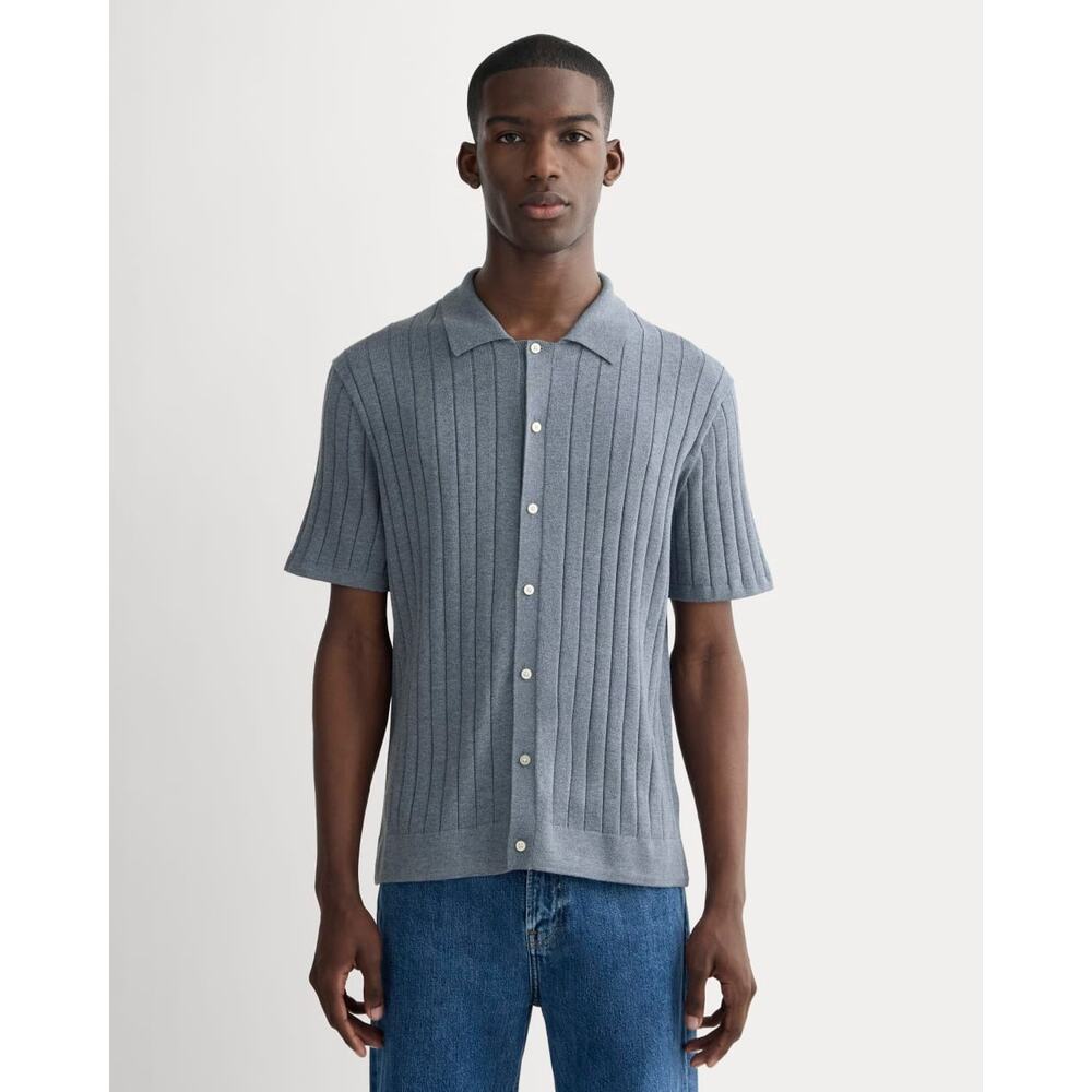 Everlane Mens Small Sweater Blue Short Sleeve No-Sweat Button-Down Polo